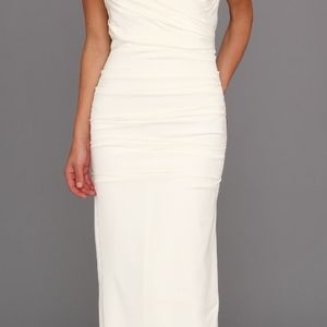 Nicole MillerWomen's antique White Marilyn Solid Ruched Halter Gown sz 2